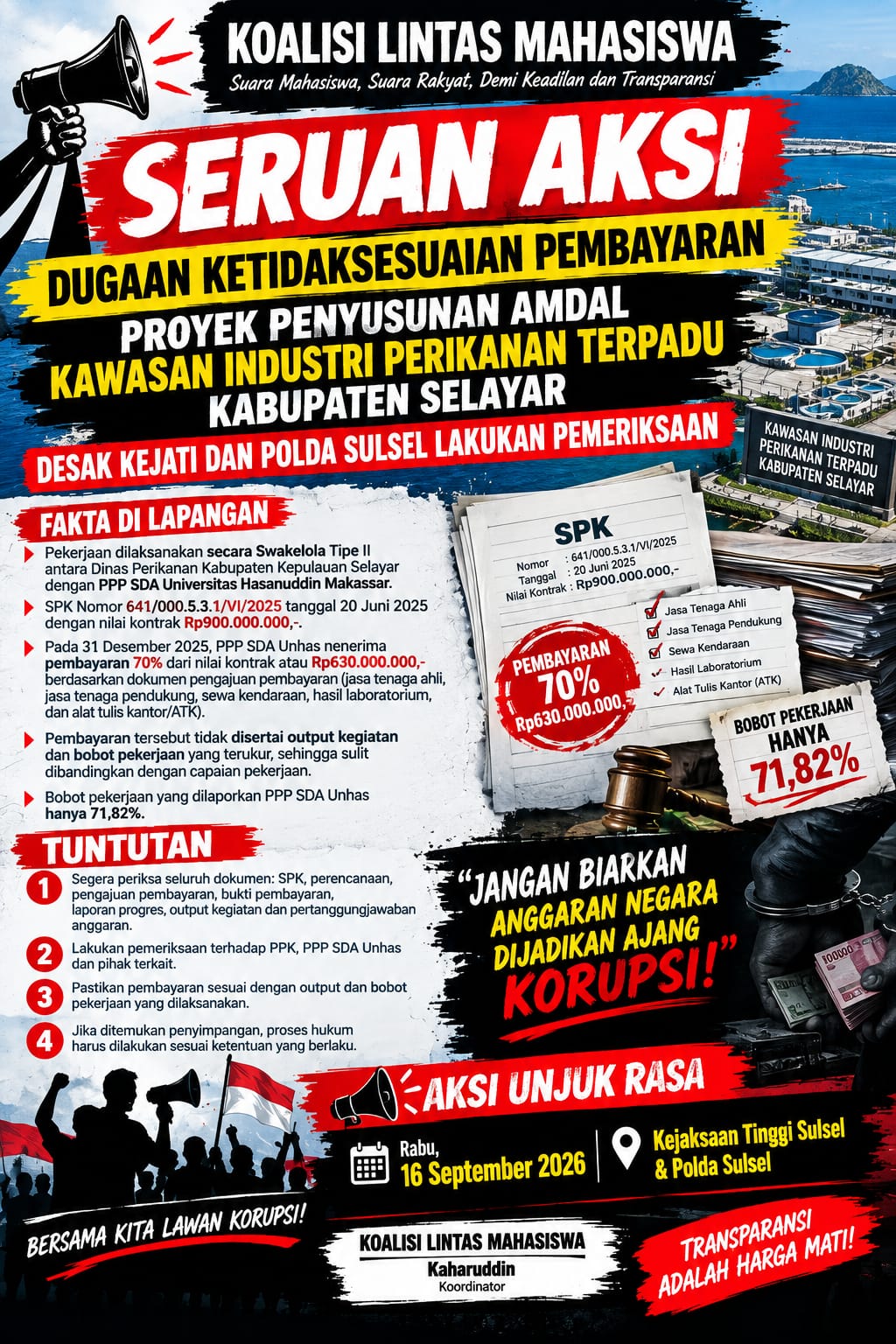 Koalisi Lintas Mahasiswa Desak APH, Telaah Anggaran Penyusunan AMDAL Dinas Perikanan