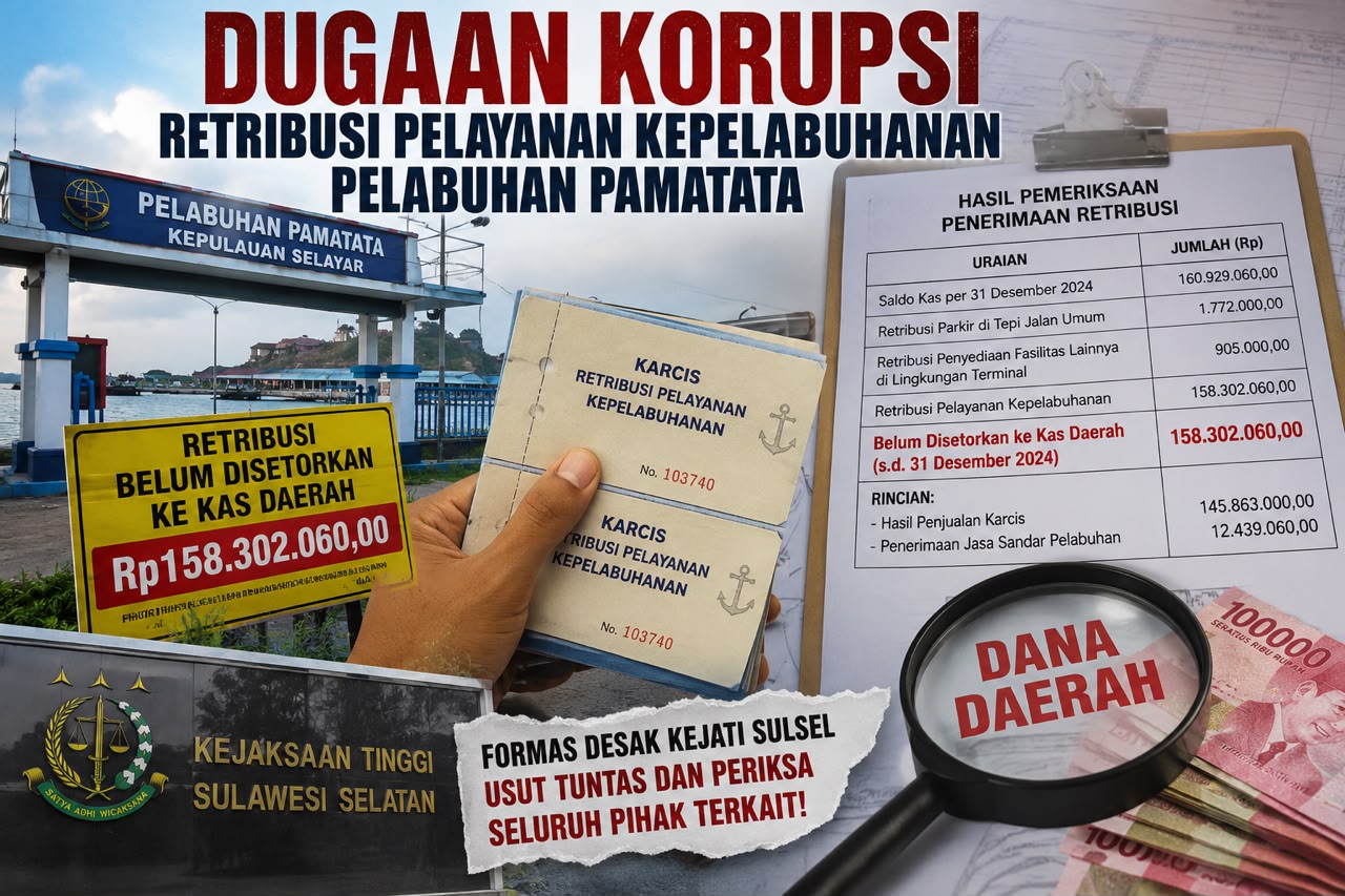 FORMAS Desak Kejati Sulsel Usut Dugaan Korupsi Pengelolaan Retribusi Pelayanan Kepelabuhanan Pelabuhan Pamatata